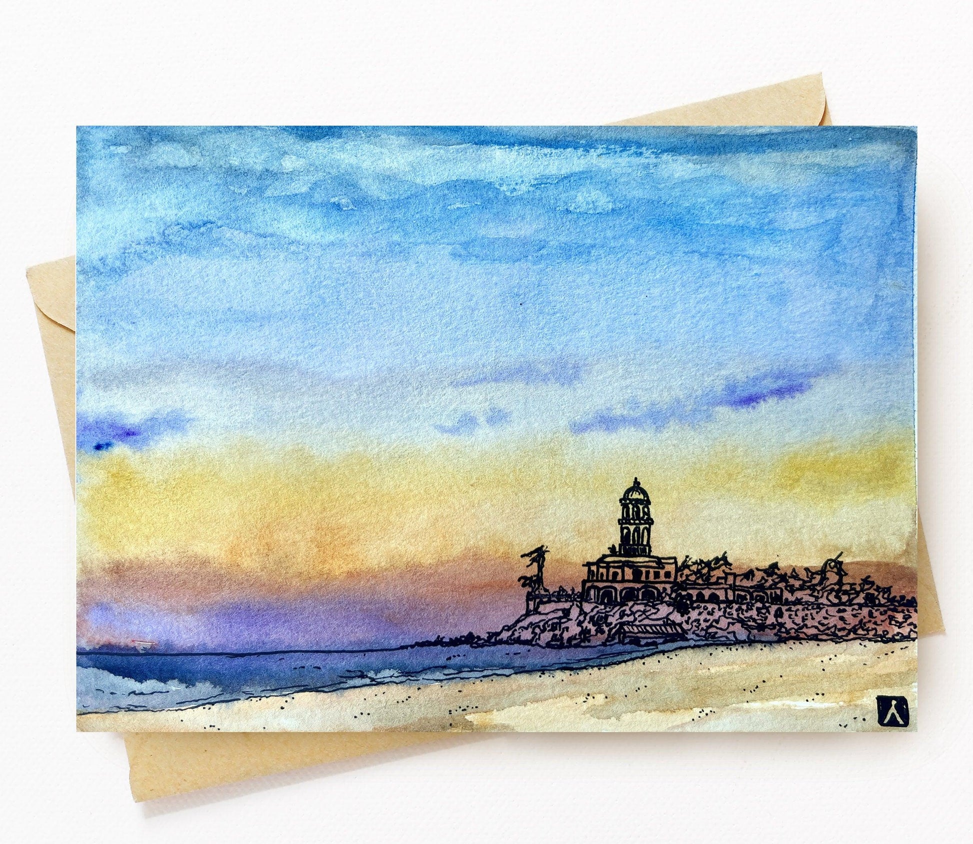 BellavanceInk: Greeting Card With Watercolor Of A Beach View At Cerritos Surf Town Beach in Baja Mexico 5 x 7 Inches - BellavanceInk