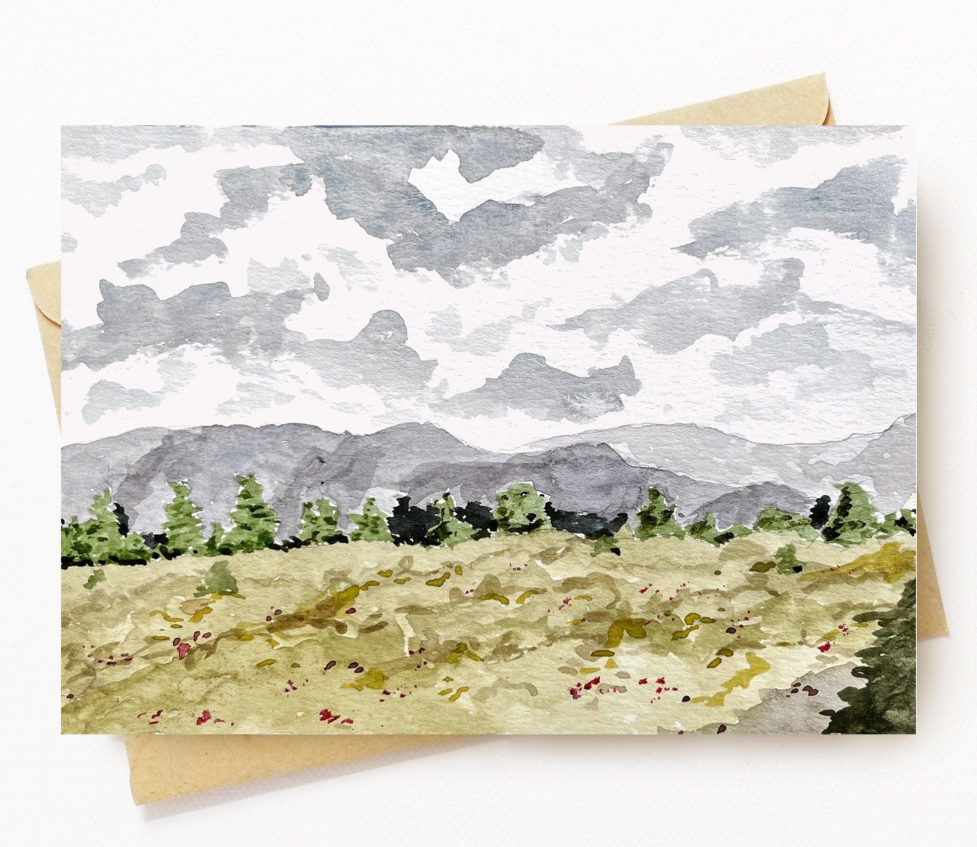 BellavanceInk: Greeting Card With Watercolor Of Mountains And Meadow in Crozet Virginia  5 x 7 Inches - BellavanceInk