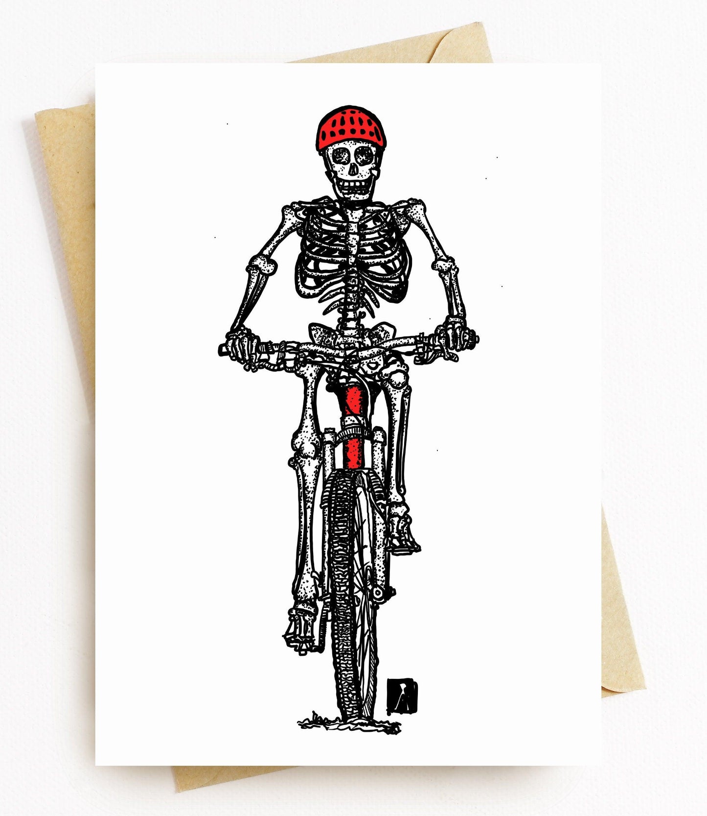 BellavanceInk: Greeting Card With Skeleton Mountain Biking Down The Trail 5 x 7 Inches - BellavanceInk
