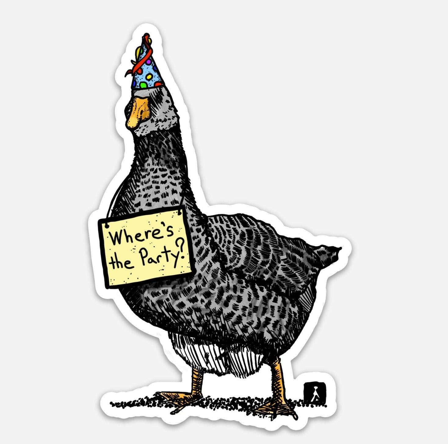 BellavanceInk: Goose Going To A Party Pen And Ink Illustration On A Vinyl Sticker - BellavanceInk