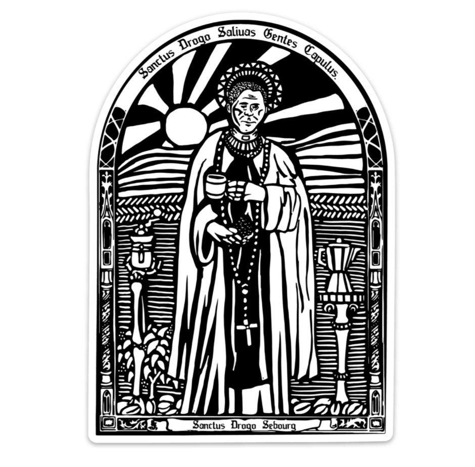 BellavanceInk: Saint Drogo Patron Saint of Coffee Makers/Roasters Illustration On A Vinyl Sticker - BellavanceInk