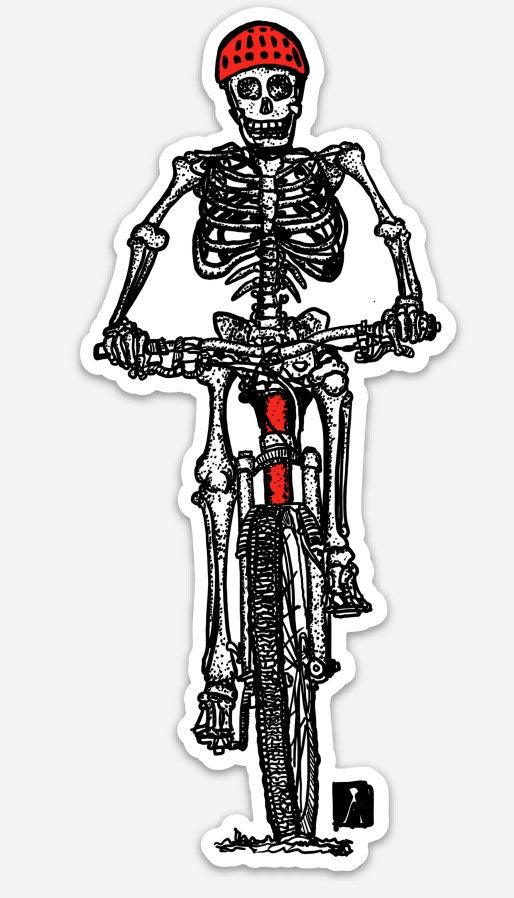 BellavanceInk: Skeleton Riding Down The Trail On Their Mountain Bike Vinyl Sticker Illustrations - BellavanceInk