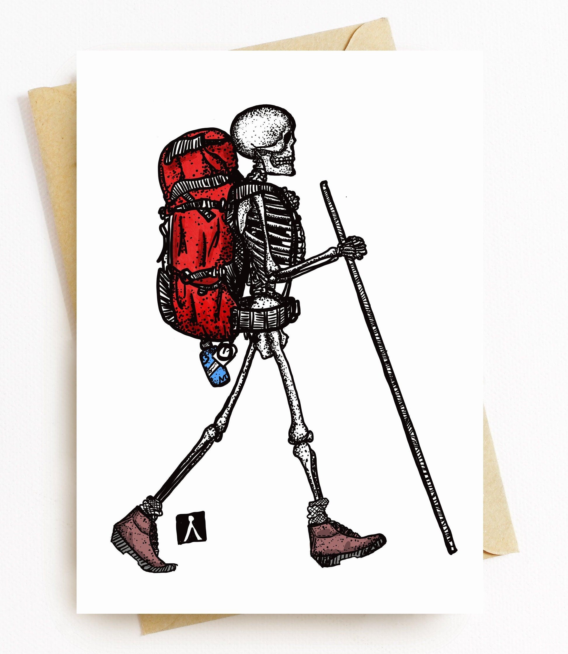 BellavanceInk: Greeting Card With Skeleton Hiking A Trail 5 x 7 Inches - BellavanceInk