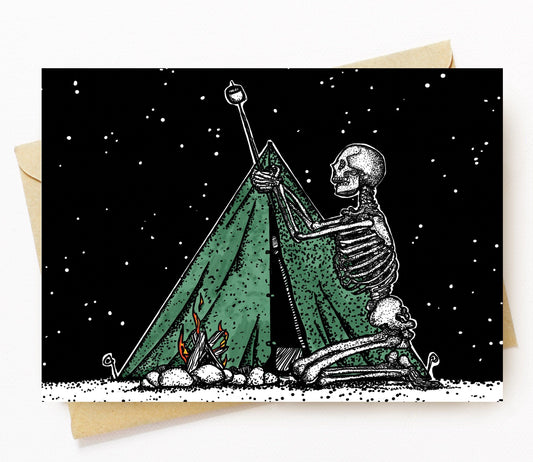 BellavanceInk: Greeting Card With Skeleton Camping And Roasting Marshmallows 5 x 7 Inches - BellavanceInk