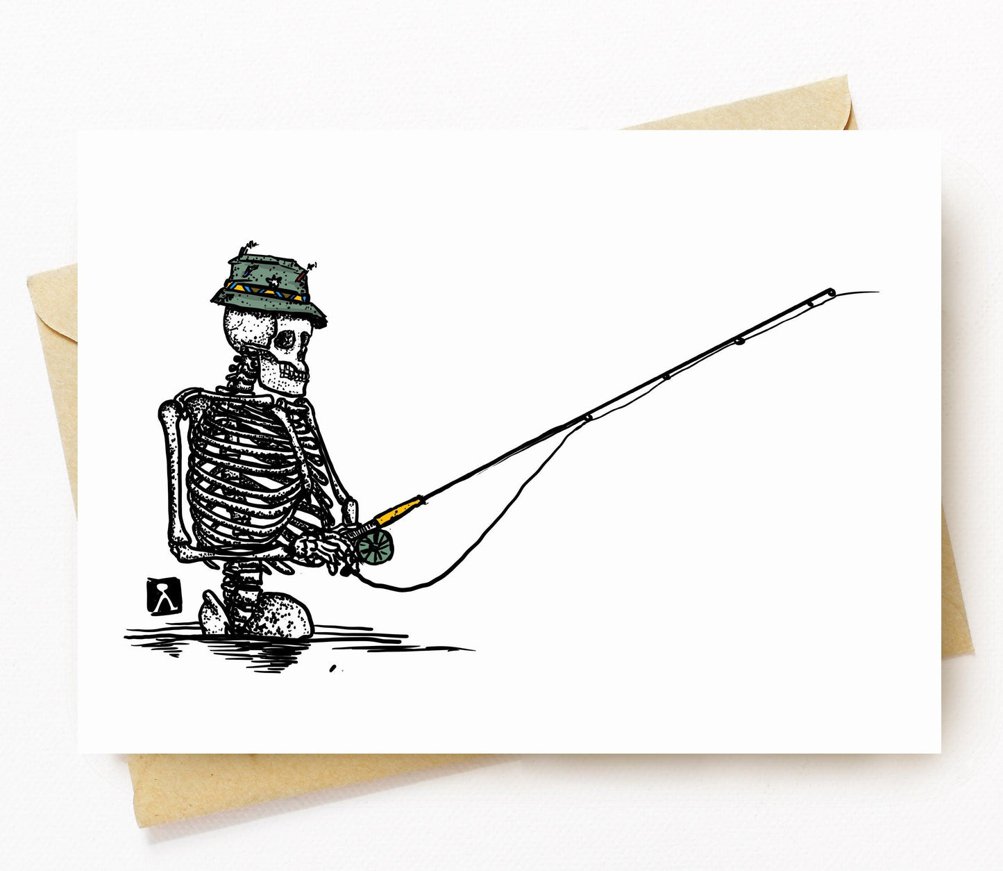 BellavanceInk: Greeting Card With Skeleton Fly Fishing Along The River Styx  5 x 7 Inches - BellavanceInk