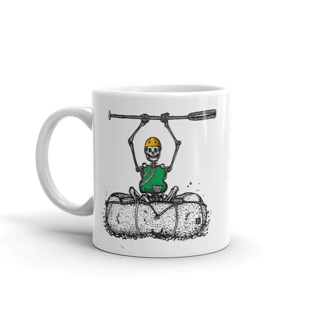 BellavanceInk: Coffee Mug With Pen & Ink Drawing Of A Skeleton White Water Rafting Down The River Styx - BellavanceInk