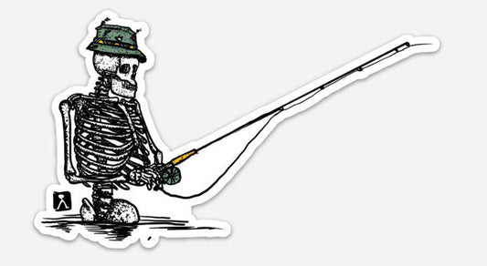 BellavanceInk: Skeleton Fly Fishing In The River Styx Vinyl Sticker Illustration - BellavanceInk