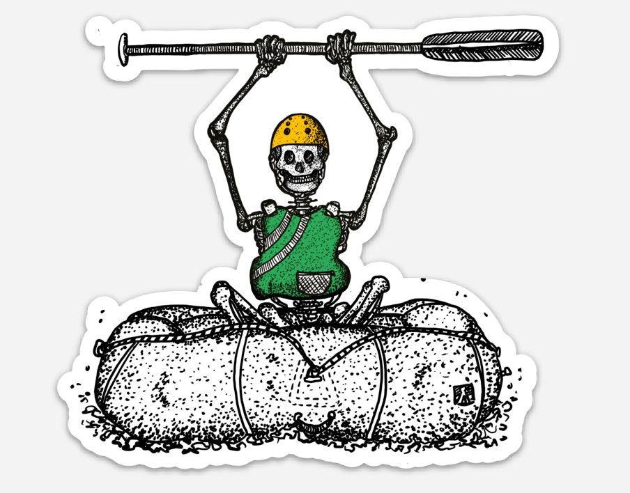BellavanceInk: Skeleton White Water Rafting Down The Class 6 River Styx Vinyl Sticker Illustration - BellavanceInk