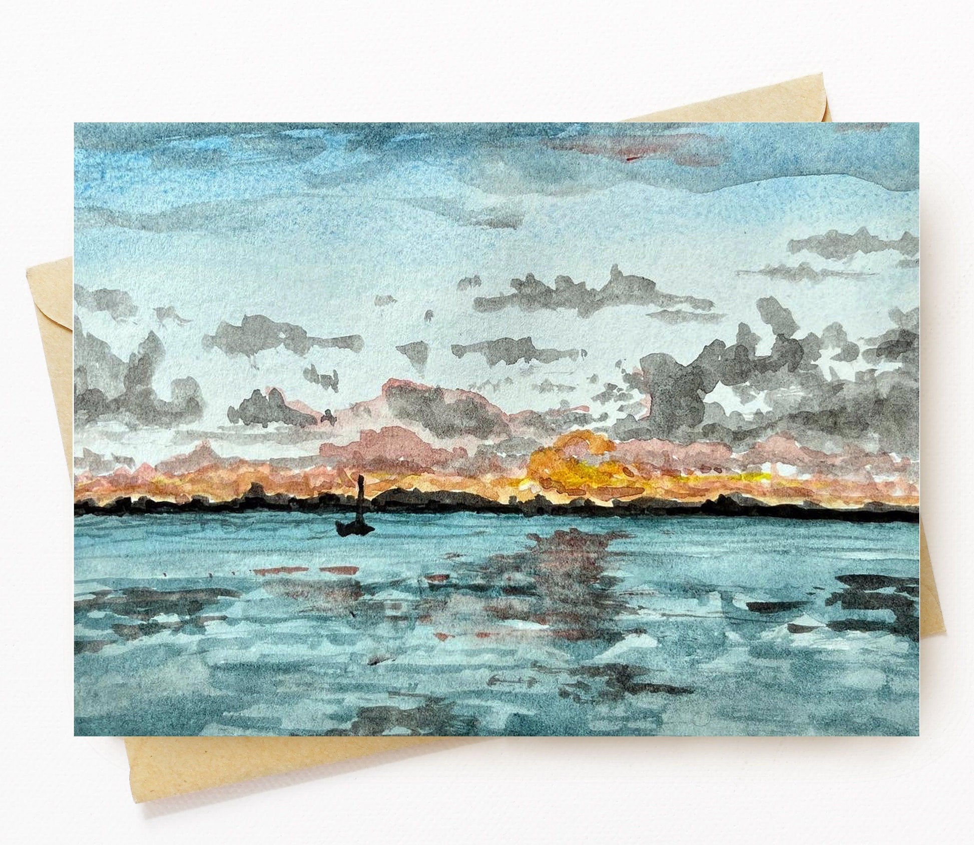 BellavanceInk: Greeting Card With Watercolor Ocean Scape At Harbor Island Bahamas Dunmore Town  5 x 7 Inches - BellavanceInk