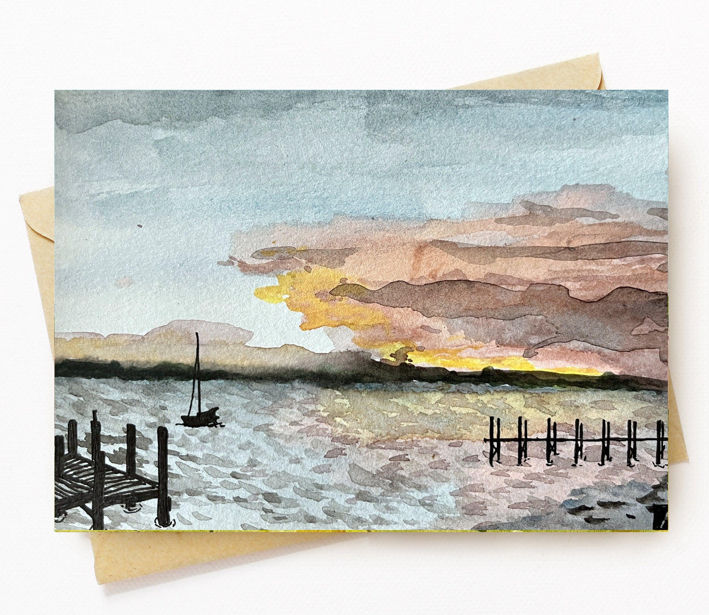 BellavanceInk: Greeting Card With Watercolor Bayside Scape At Harbor Island Bahamas Dunmore Town  5 x 7 Inches - BellavanceInk