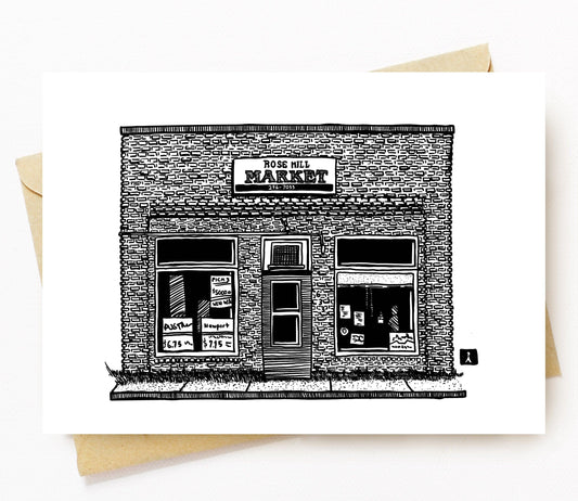 BellavanceInk: Greeting Card With A Pen & Ink Drawing Of Rose Hill Market In Charlottesville 5 x 7 Inches - BellavanceInk