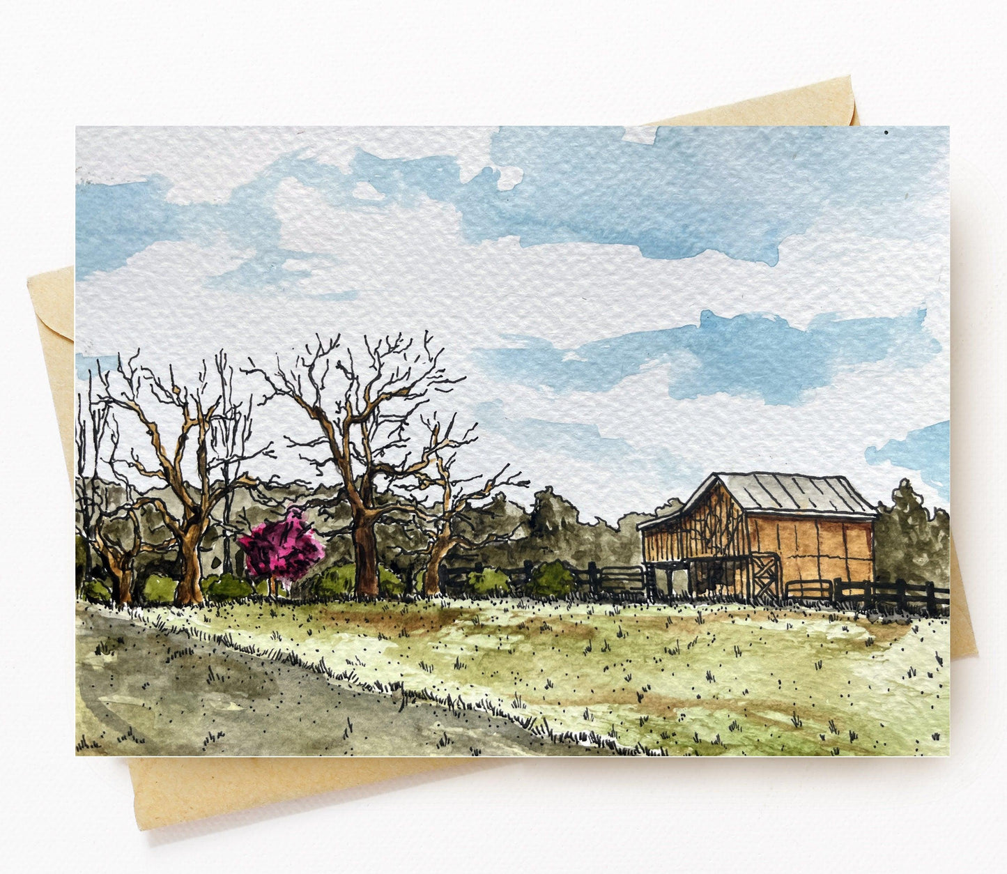 BellavanceInk: Greeting Card With Watercolor Of Farm Field In Afton Virginia With 5 x 7 Inches - BellavanceInk