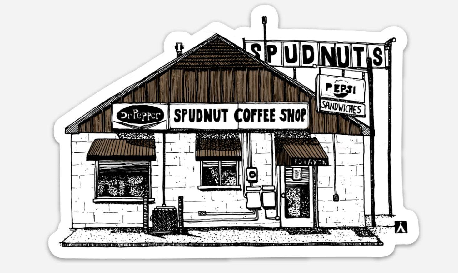 BellavanceInk: Charlottsville Cultural Landmark Spudnuts Coffee Shop Vinyl Sticker - BellavanceInk