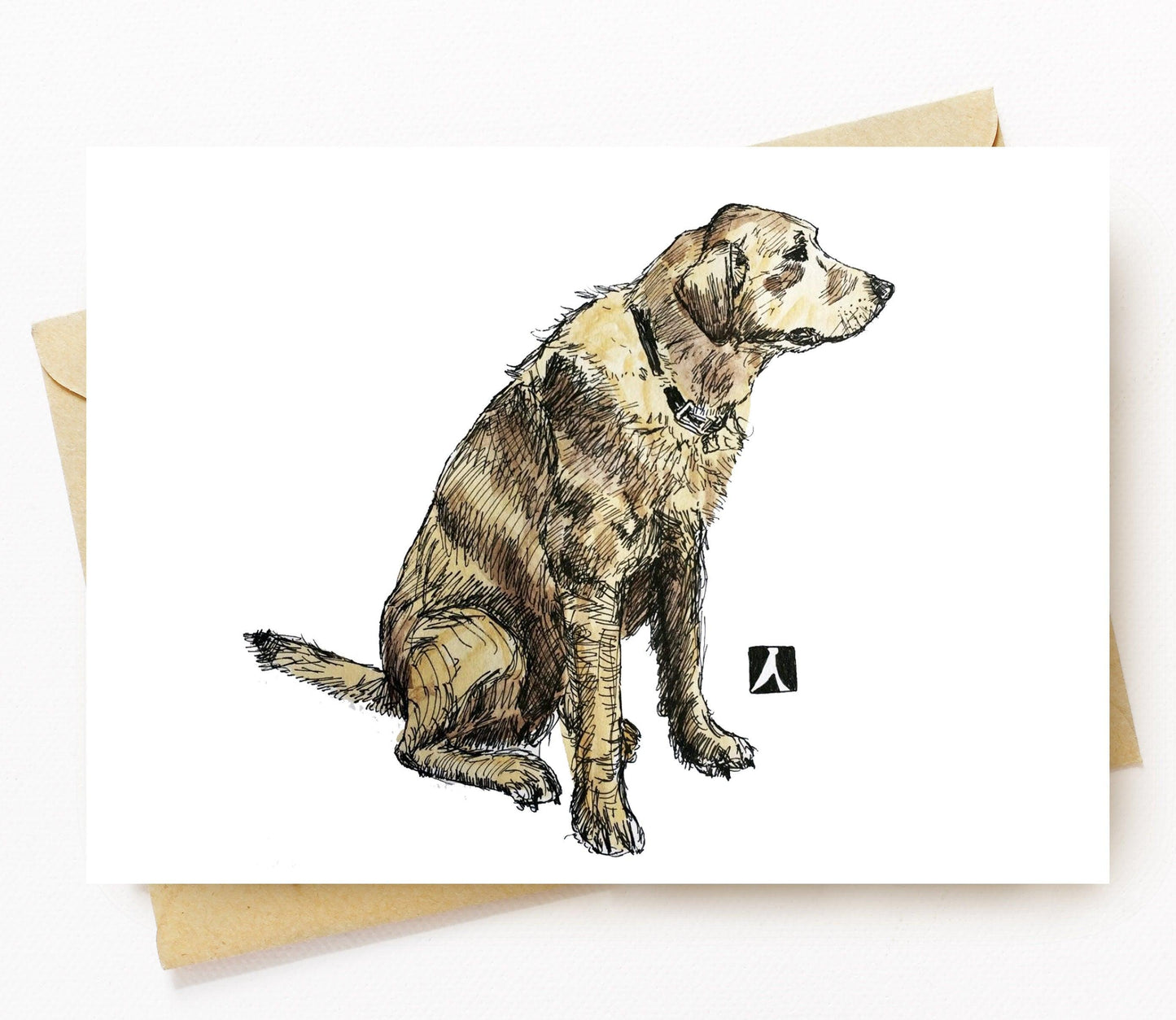 BellavanceInk: Greeting Card With Pen & Ink Watercolor Illustration Of A Golden Retriever 5 x 7 Inches - BellavanceInk