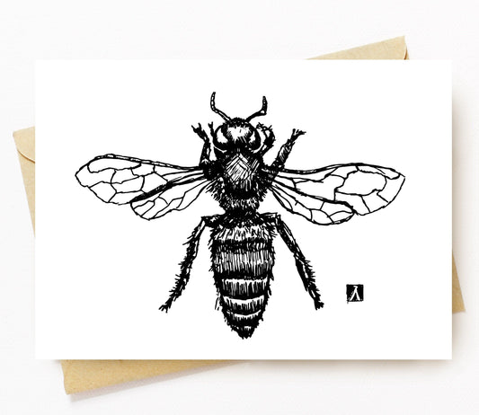 BellavanceInk: Greeting Card With Pen & Ink Drawing of a Honey Bee Apis Mellifera 5 x 7 Card - BellavanceInk