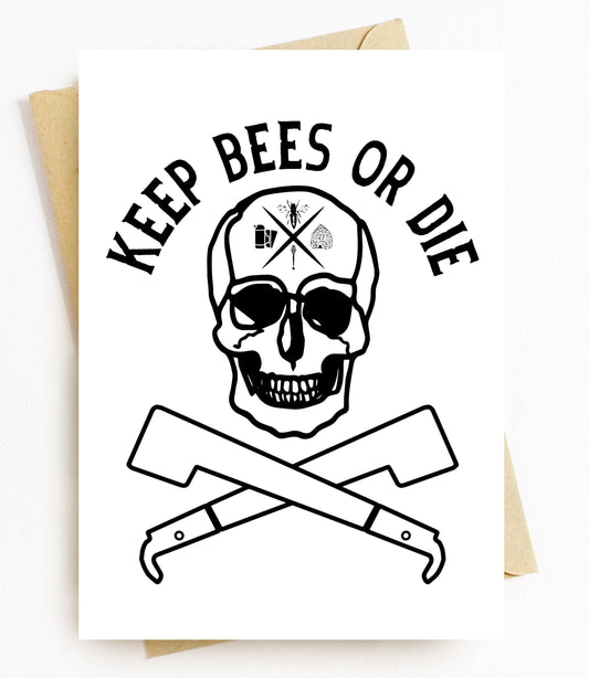 BellavanceInk: Greeting Card With Keep Bees Or Die Skull Honey Bee Apis Mellifera 5 x 7 Card - BellavanceInk