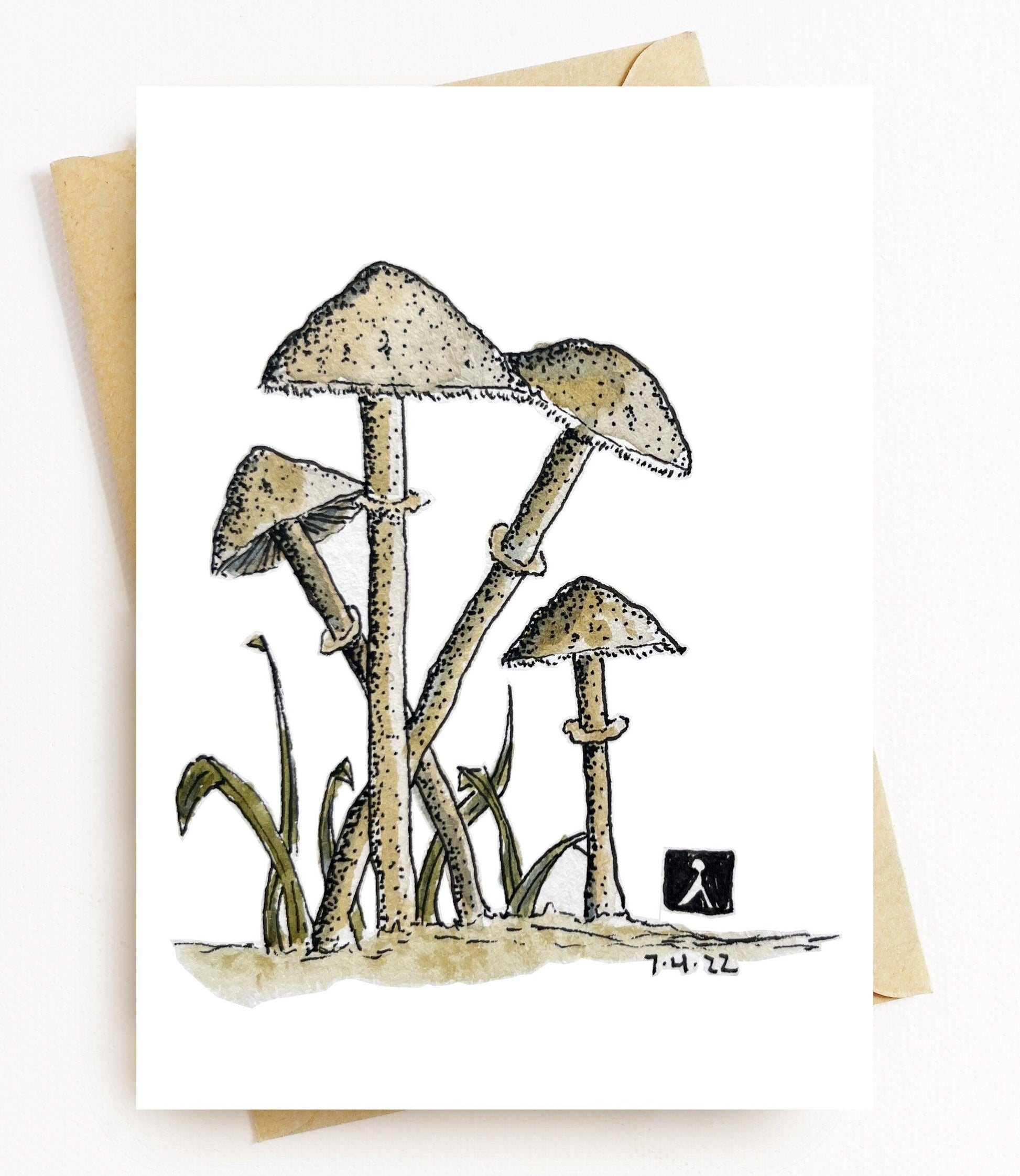 BellavanceInk: Greeting Card With a Pen & Ink Drawing/Watercolor of a Psilocybin Mushroom - BellavanceInk
