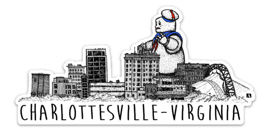 BellavanceInk: Giant Marshmallow Monster Attacking The Landmark Hotel In Charlottesville Vinyl Sticker - BellavanceInk