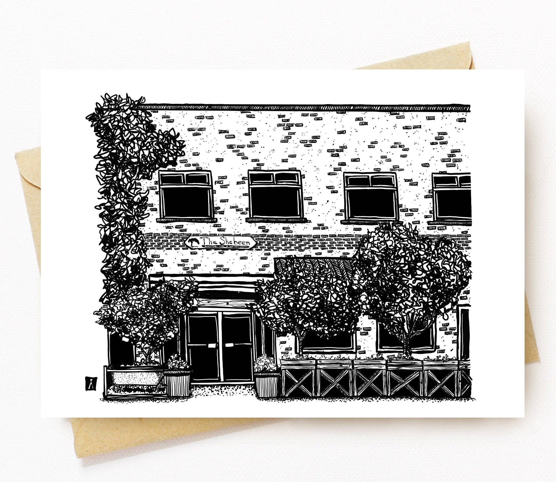 BellavanceInk: Greeting Card With Pen And Ink Illustration Of The Shebeen Restaurant In Charlottesville 5 x 7 Inches - BellavanceInk