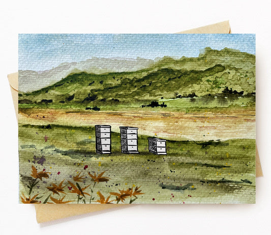 BellavanceInk: Greeting Card With Watercolor Of An Apiary In The Blue Ridge Mountains Of Virginia 5 x 7 Inches - BellavanceInk
