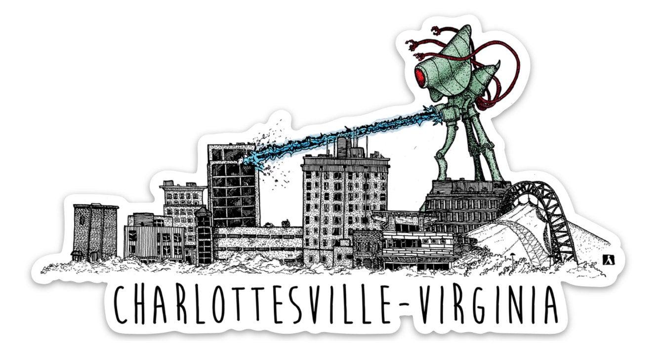 BellavanceInk: Giant War Of The Worlds Monster Attacking The Landmark Hotel In Charlottesville Vinyl Sticker - BellavanceInk