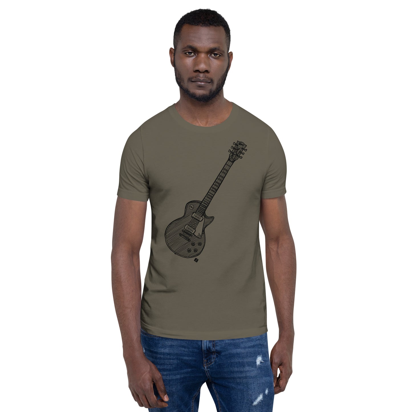 BellavanceInk: Pen And Ink Illustration Of A Vintage Les Paul Electric Guitar On A Short Sleeve T-Shirt