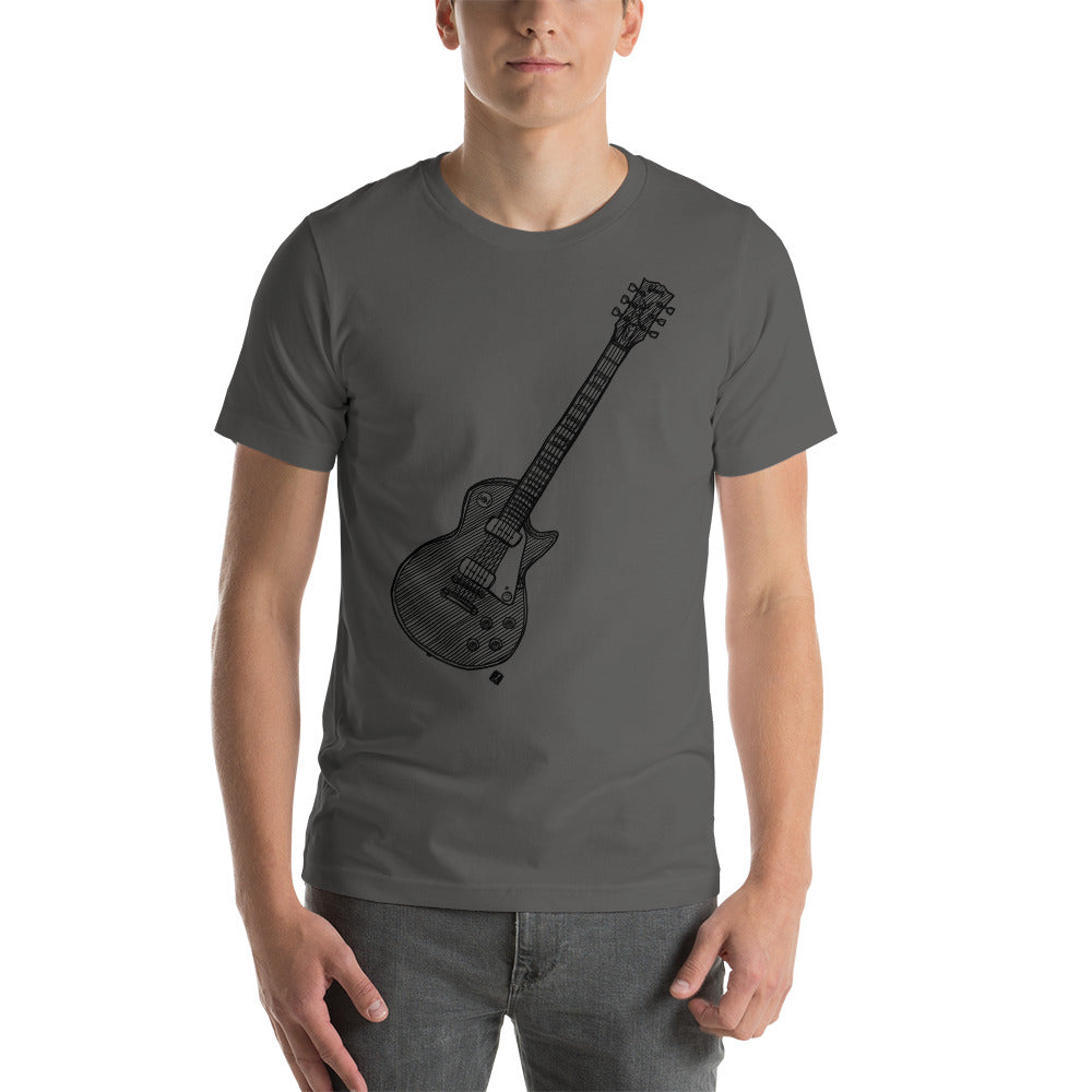 BellavanceInk: Pen And Ink Illustration Of A Vintage Les Paul Electric Guitar On A Short Sleeve T-Shirt