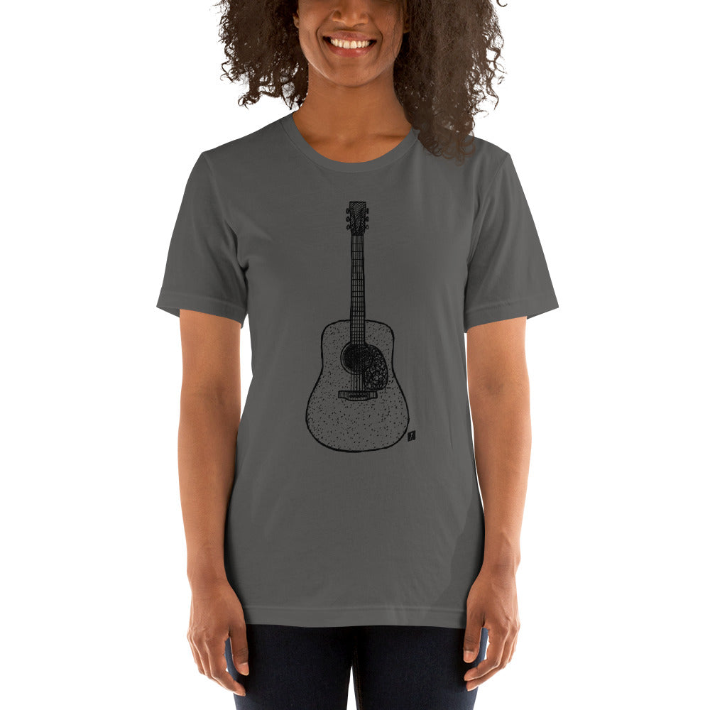 BellavanceInk: Pen And Ink Illustration Of A Vintage D18 Martin Acoustic Guitar On A Short Sleeve T-Shirt