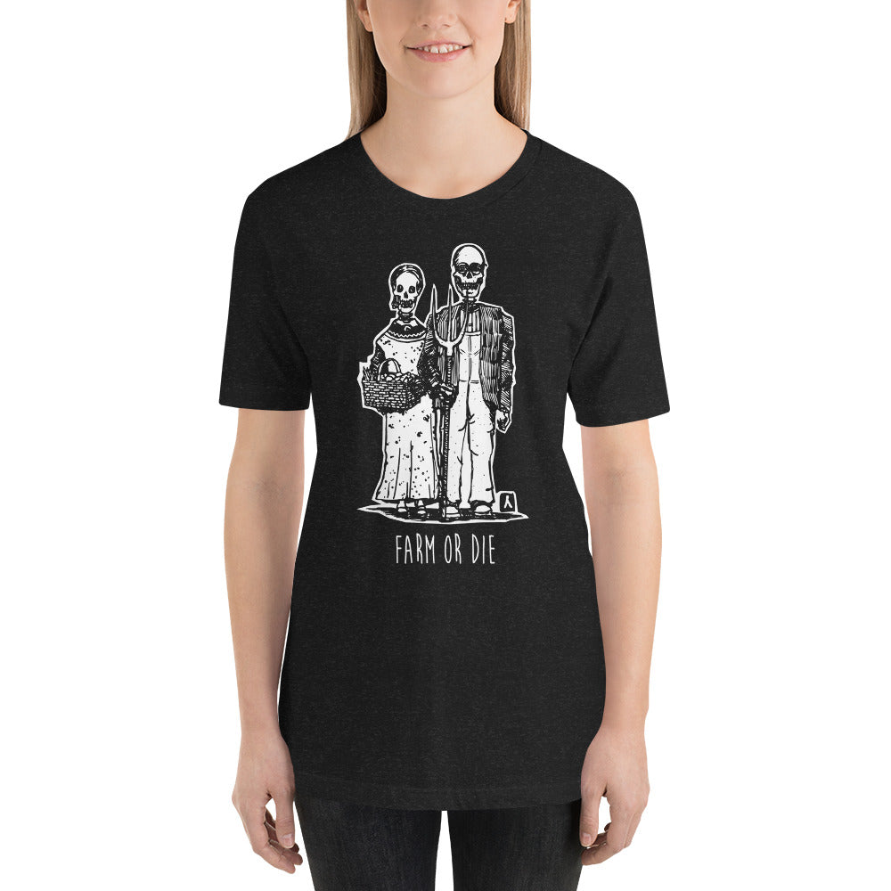 BellavanceInk: T-Shirt With American Gothic Skeleton Farmers Standing