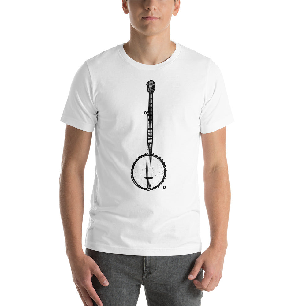 BellavanceInk: Pen And Ink Illustration Of A Banjo On A Short Sleeve T-Shirt