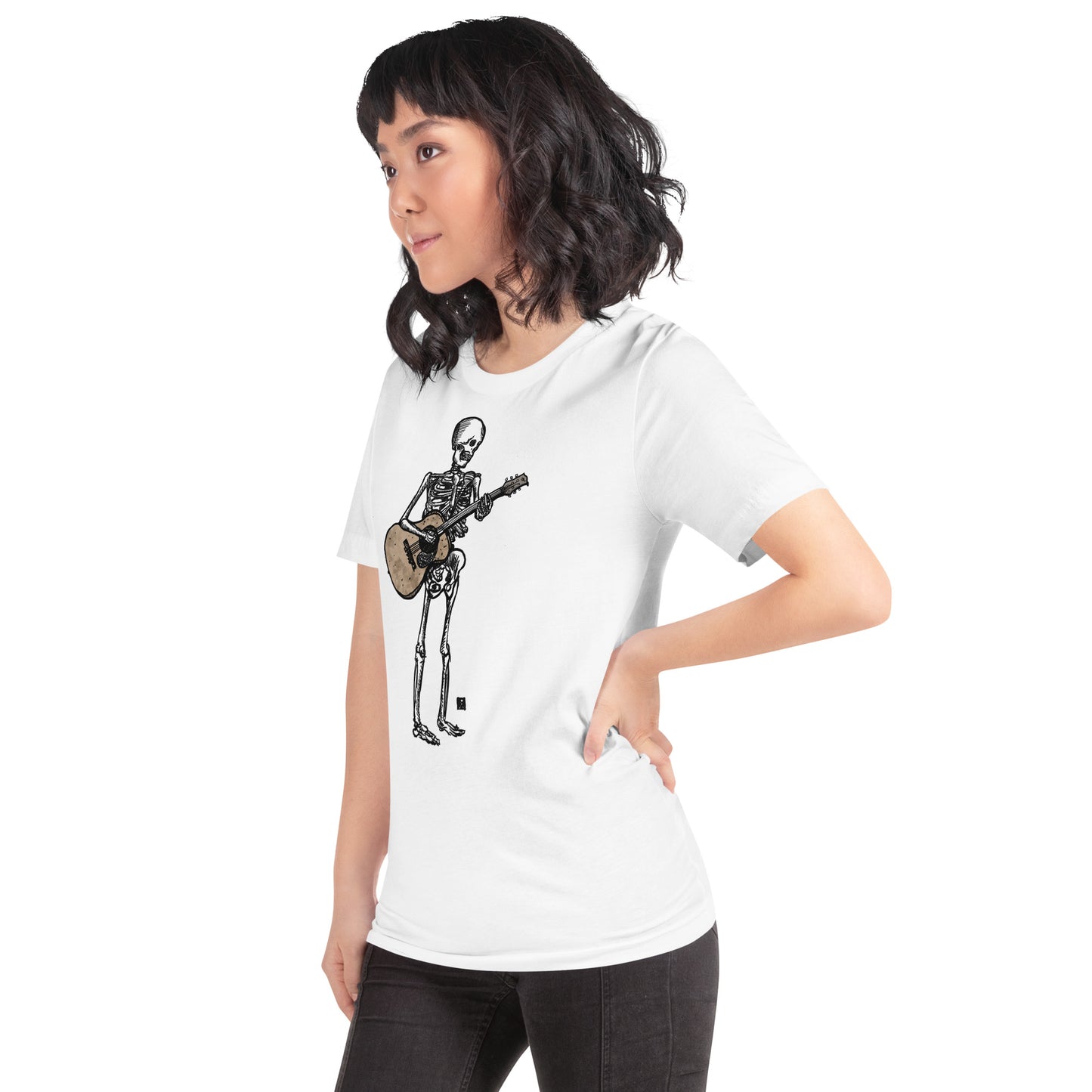 BellavanceInk: White T-Shirt With Skeletons Playing A Banjo, Guitar, Or Mandolin