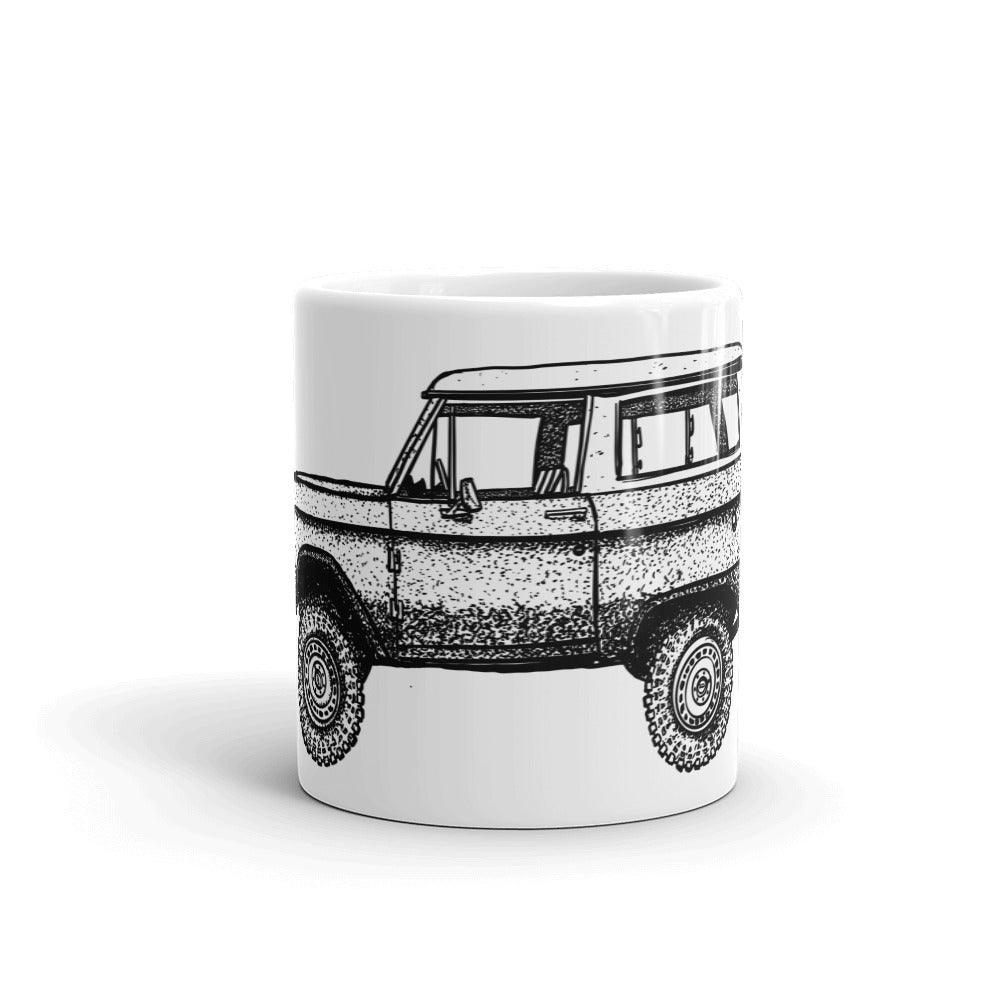 BellavanceInk: Coffee Mug With Vintage Bronco SUV Pen And Ink Illustration With Watercolor - BellavanceInk