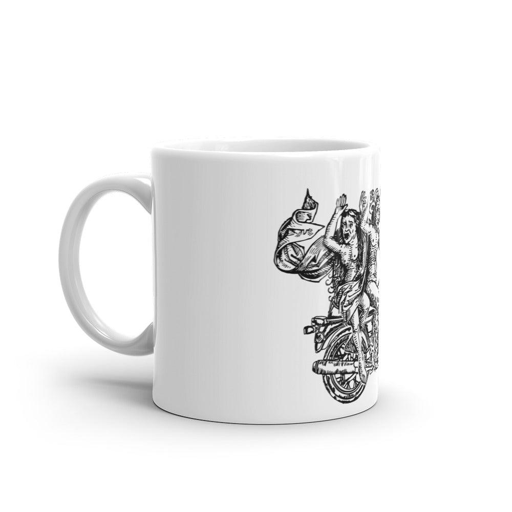 BellavanceInk: Coffee Mug With Demon And Lady Riding A Motorcycle Pen And Ink Illustration - BellavanceInk