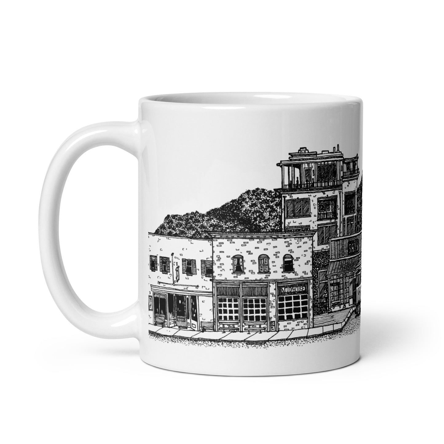 BellavanceInk: Coffee Mug With Pen & Ink High Detail Sketch Of Downtown Crozet Popular Shops