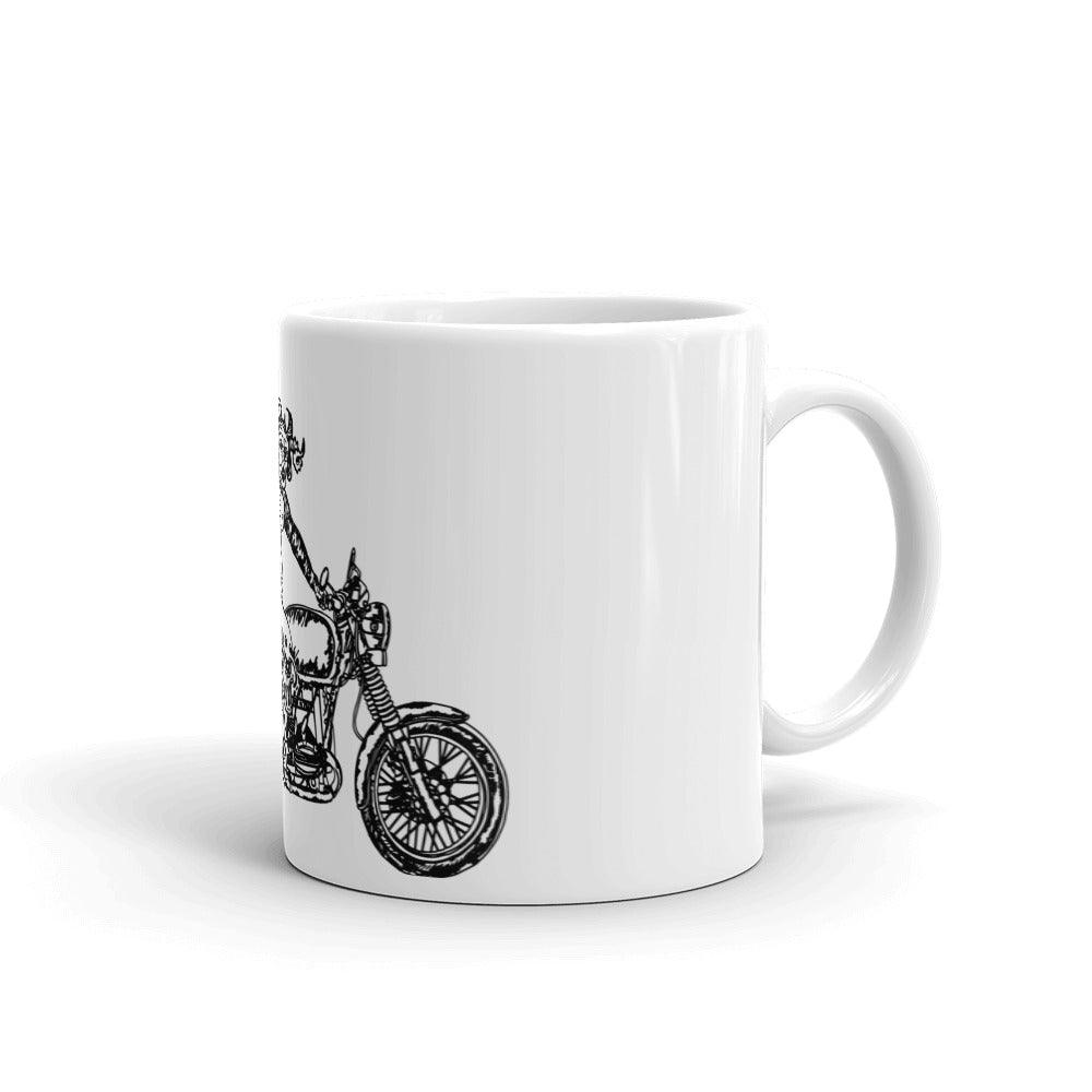 BellavanceInk: Coffee Mug With Demon And Lady Riding A Motorcycle Pen And Ink Illustration - BellavanceInk