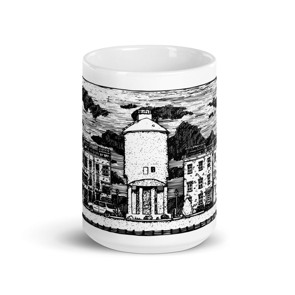 BellavanceInk: Coffee Mug With Pen & Ink Sketch Of City Walk And The Train Coal Tower In Charlottesville