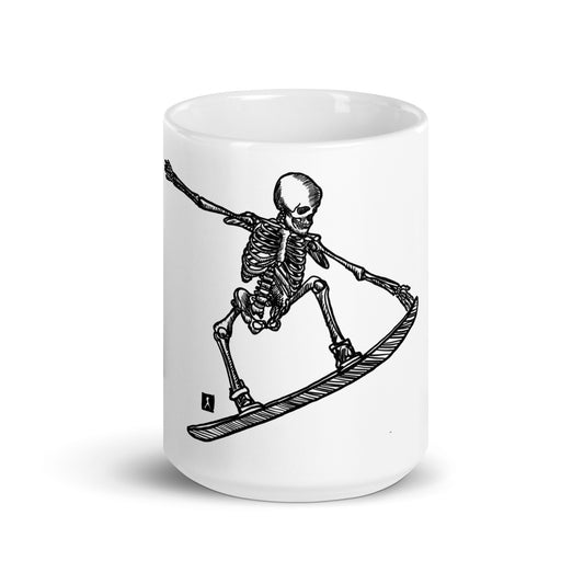 BellavanceInk: Coffee Mug With Pen & Ink Drawing Of Skeleton Snowboarding