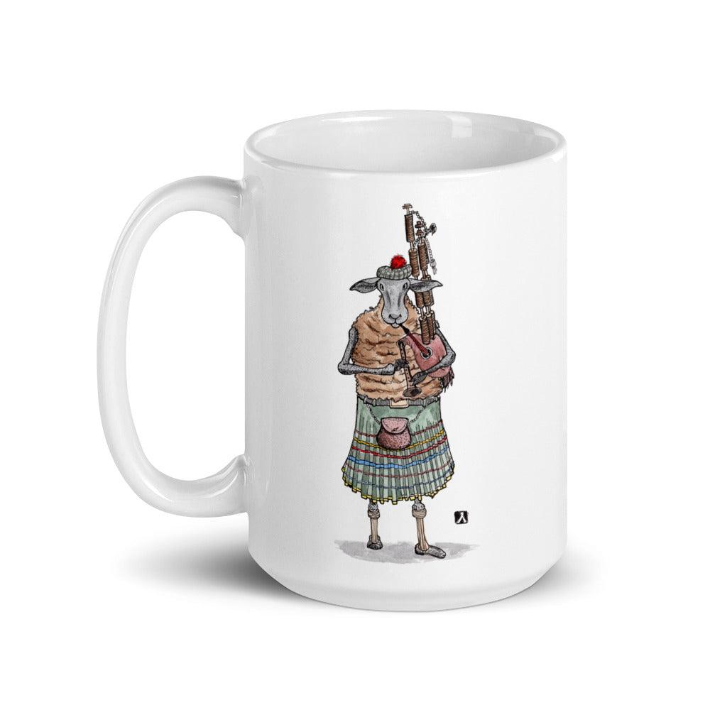 BellavanceInk: Coffee Mug With Scottish Highland Sheep Playng The Bagpipes Watercolor/Pen & Ink Sketch - BellavanceInk