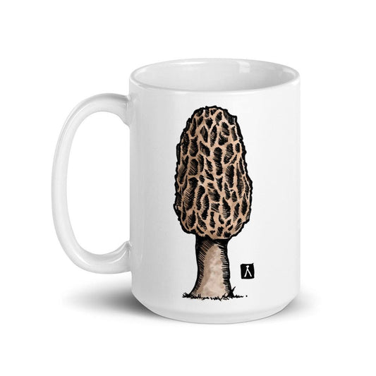 BellavanceInk: White Coffee Mug With Pen/Ink Watercolor  Of A Morel Mushroom - BellavanceInk