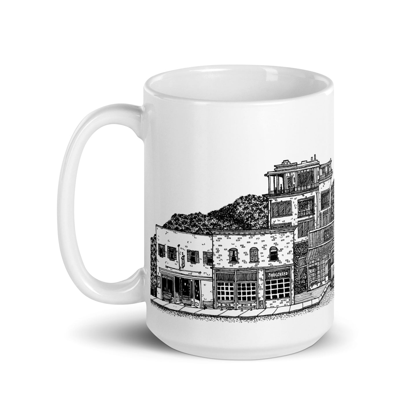 BellavanceInk: Coffee Mug With Pen & Ink High Detail Sketch Of Downtown Crozet Popular Shops