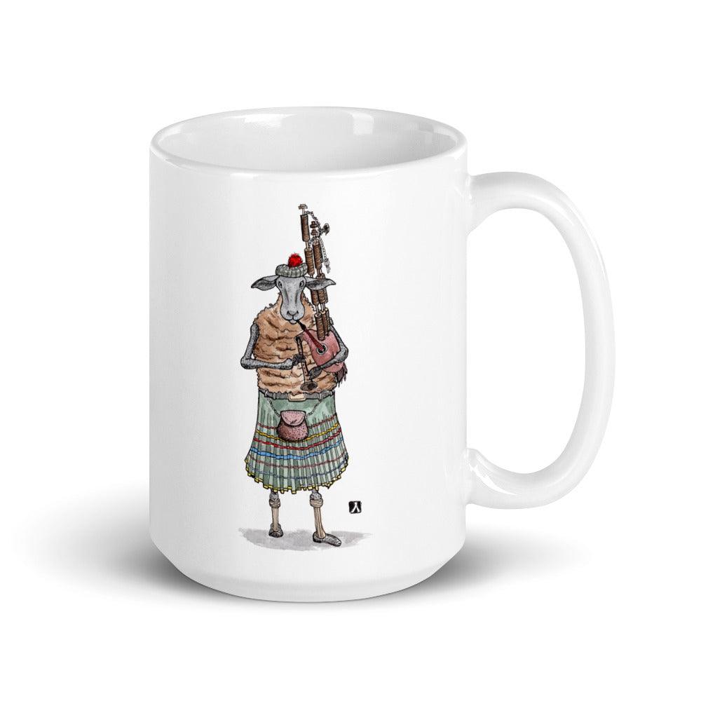 BellavanceInk: Coffee Mug With Scottish Highland Sheep Playng The Bagpipes Watercolor/Pen & Ink Sketch - BellavanceInk
