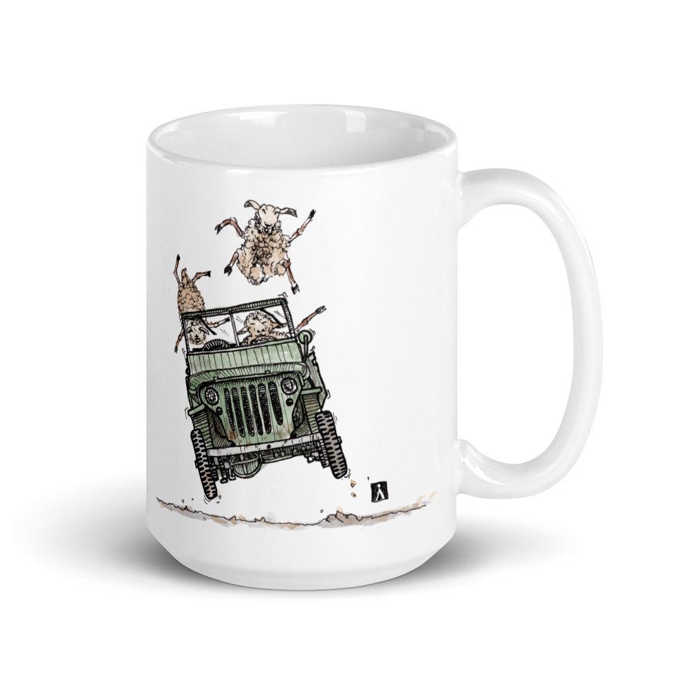 BellavanceInk: Coffee Mug With Sheeps In A Jeep Going Down The Road - BellavanceInk