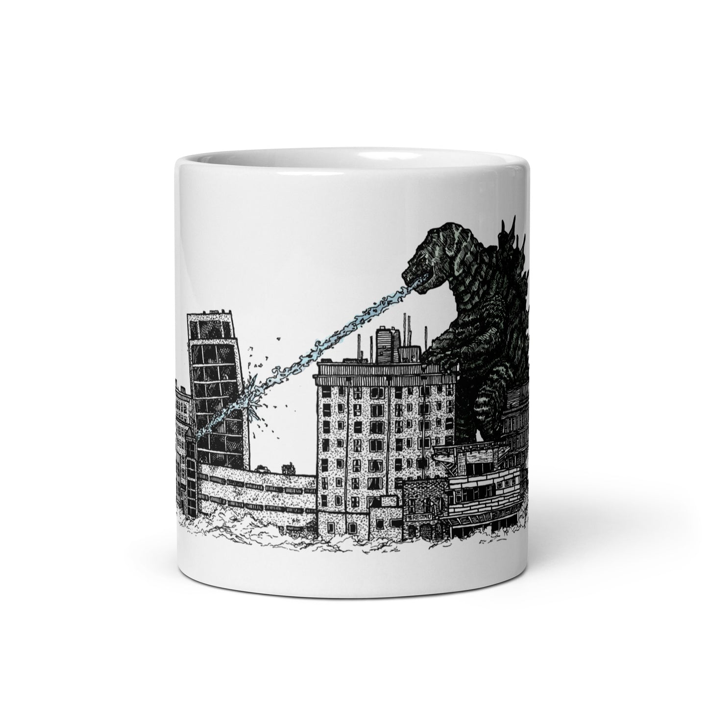 BellavanceInk: Coffee Mug With Pen & Ink Watercolor Sketch Of Giant Monster Attacking The Abandoned Landmark Hotel In Charlottesville