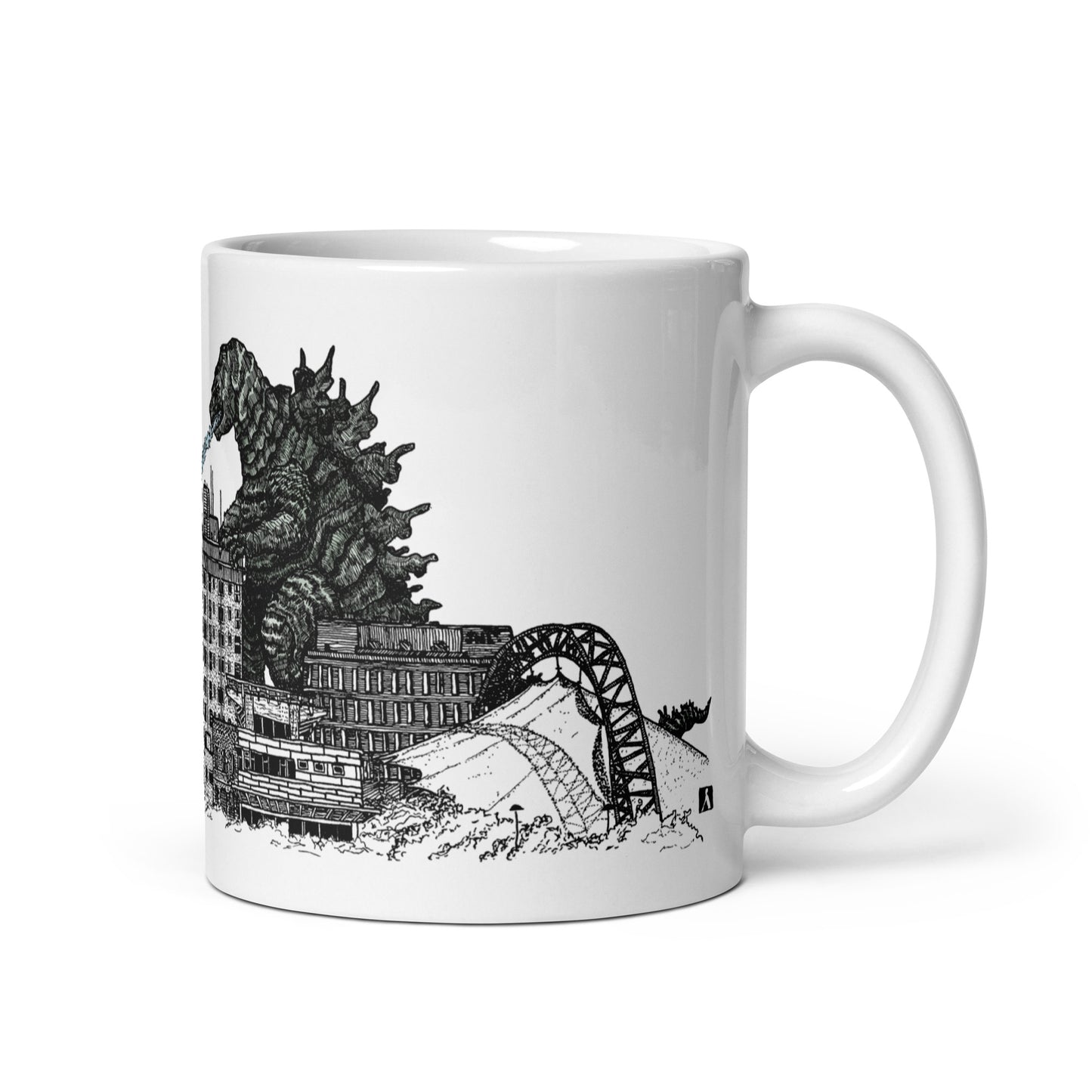 BellavanceInk: Coffee Mug With Pen & Ink Watercolor Sketch Of Giant Monster Attacking The Abandoned Landmark Hotel In Charlottesville