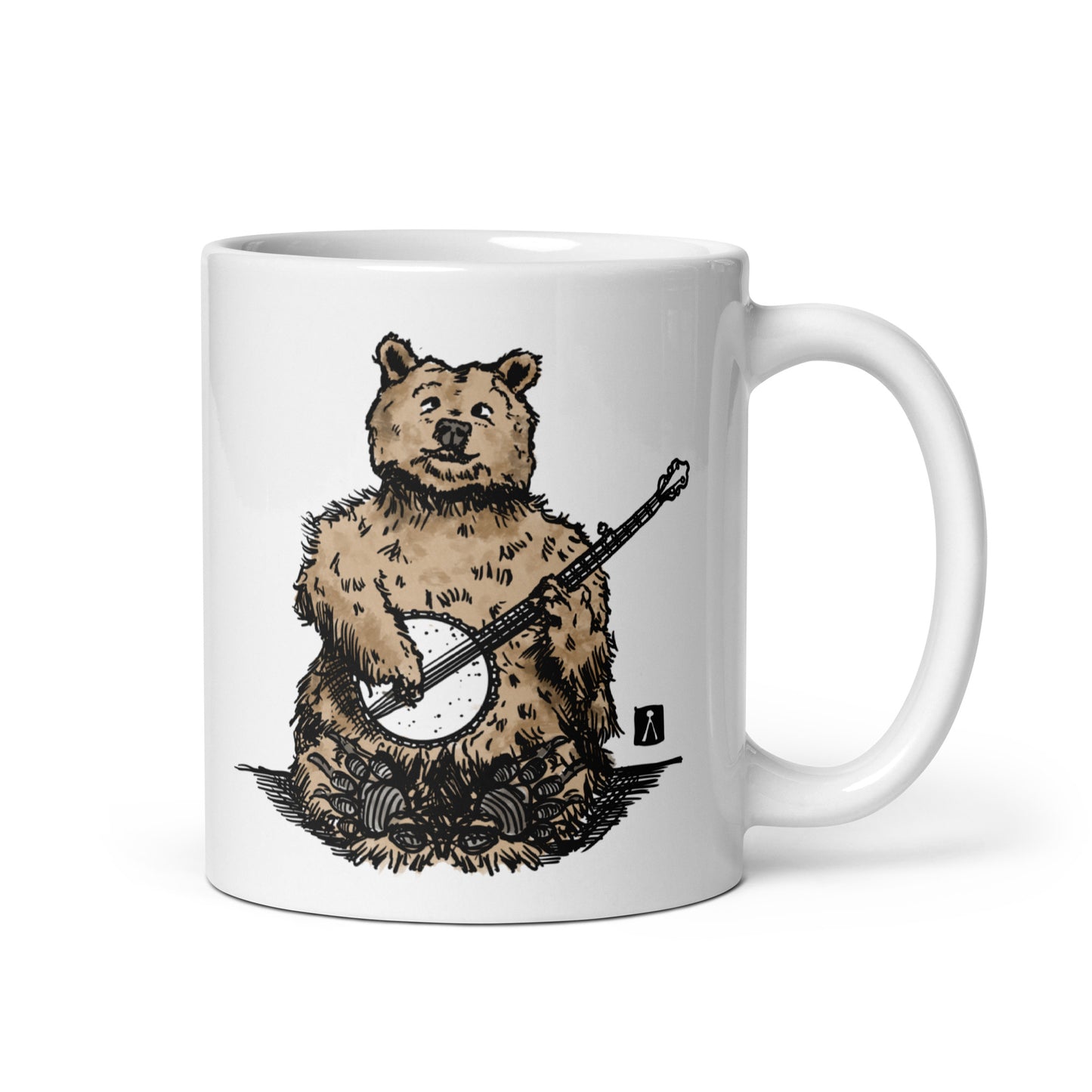 BellavanceInk: White Coffee Mug With A Grizzly Bear Playing The Banjo Pen & Ink Illustration