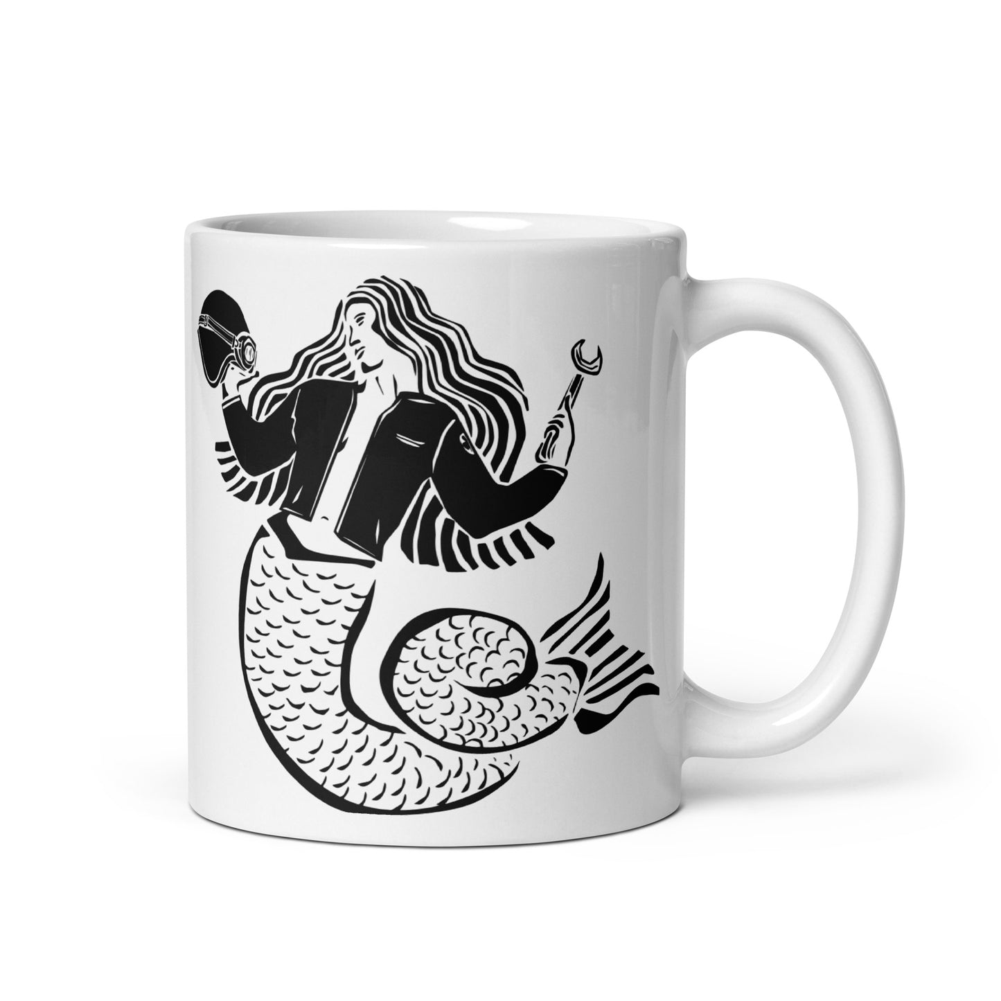 BellavanceInk: Coffee Mug With Mermaid With Helmet, Wrench, And Leather Jacket