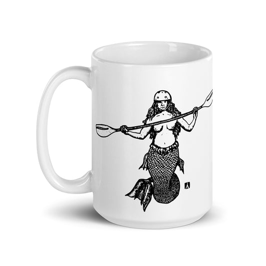 BellavanceInk: Coffee Mug With Pen & Ink Drawing Of Kayaking Mermaid Siren With Helmet And Paddle